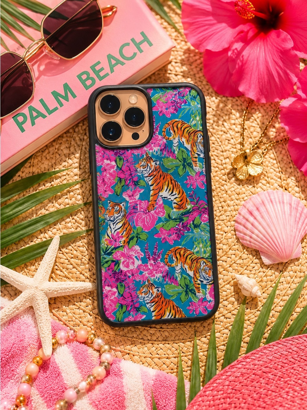 Tiger Floral MagSafe iPhone Case – Preppy Pink Tropical Phone Case